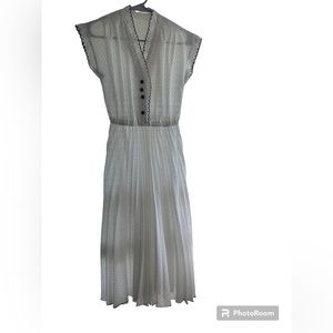 1970s Vintage Handmade Fit and Flare Blue and White Polka Dotted Dress